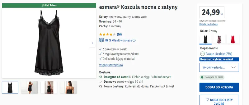 Lidl koszula nocna z satyny