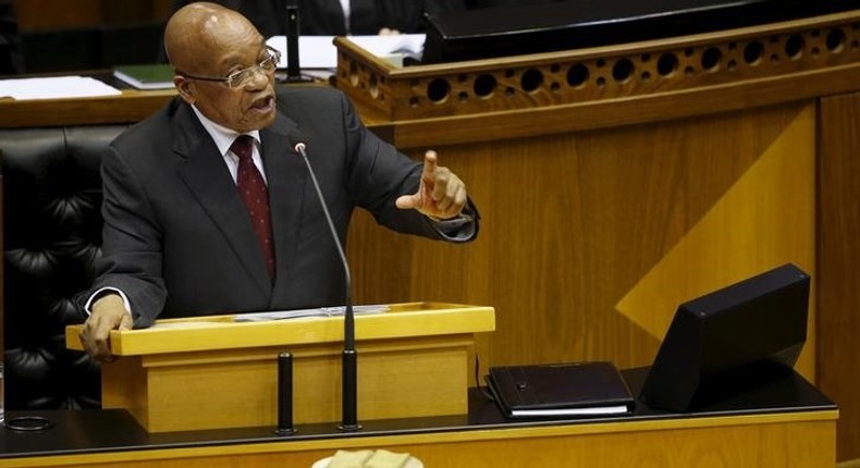 South Africa's President Jacob Zuma answers questions in parliament in Cape Town August 6, 2015. REUTERS/Mike Hutchings