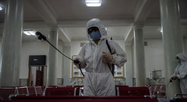 'Anti epidemic officials' were seen spraying disinfectant at Pyongyang Railway Station