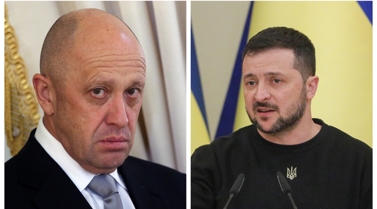Prigozsin (balra) azt állítja, Zelenszkij elnök ravaszkodik, mert az ukrán ellentámadás teljes gőzzel halad / Fotók: GettyImages és MTI/EPA