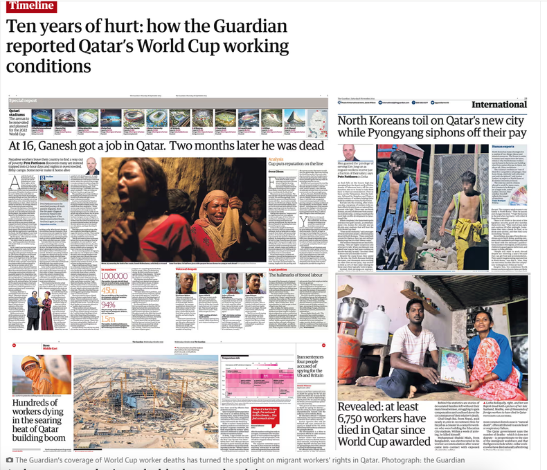 The Guardian published a dossier on the working conditions of migrant workers in Qatar