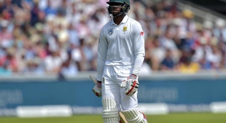 South Africa's Kagiso Rabada leaves the field after losing his wicket for 28 on the third day of their first Test match against England, at Lord's Cricket Ground in London, on July 8, 2017