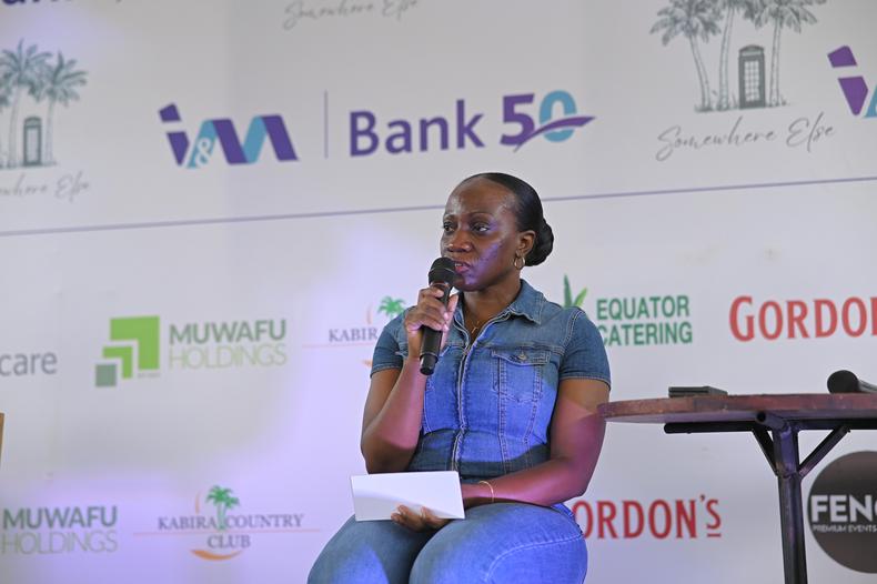 Annette Nakiyaga, the Head of Marketing and Corporate Communications I&M Bank speaking to the media