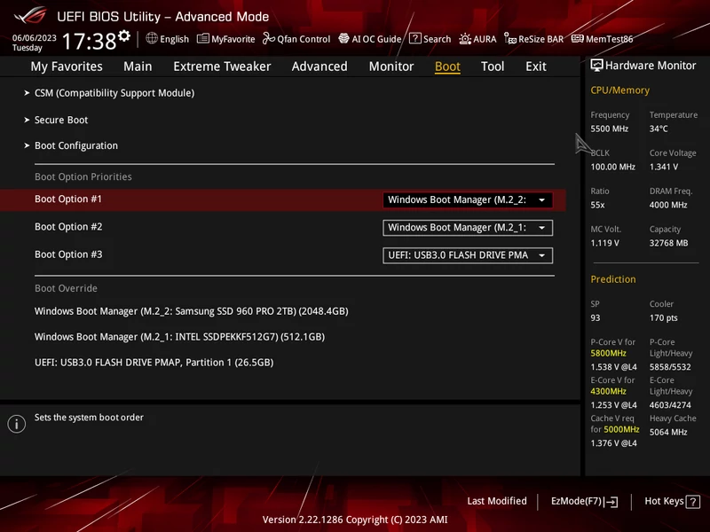 Asus – UEFI – Boot Option Priorities – lista nośników