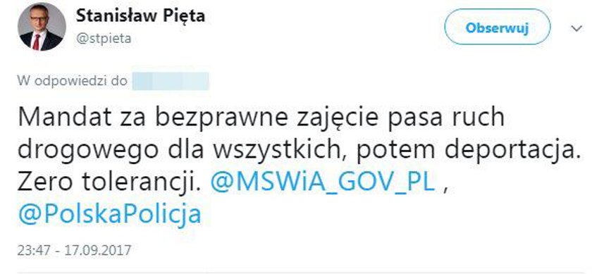 Deportacja za modlitwę. Kontrowersyjny wpis posła PiS