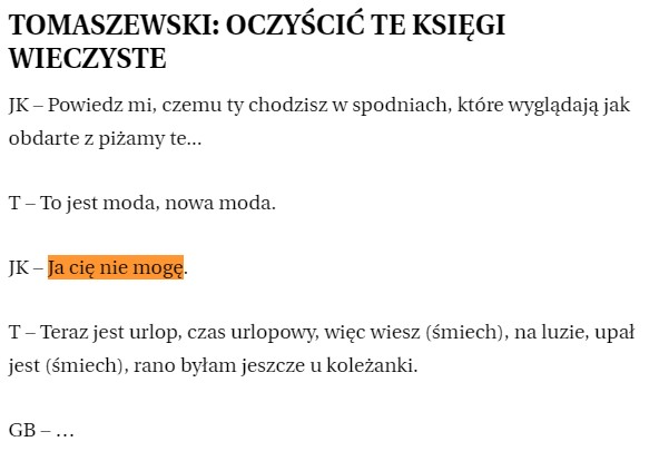 Fragment stenogramu opublikowany na stronie "Gazety Wyborczej"