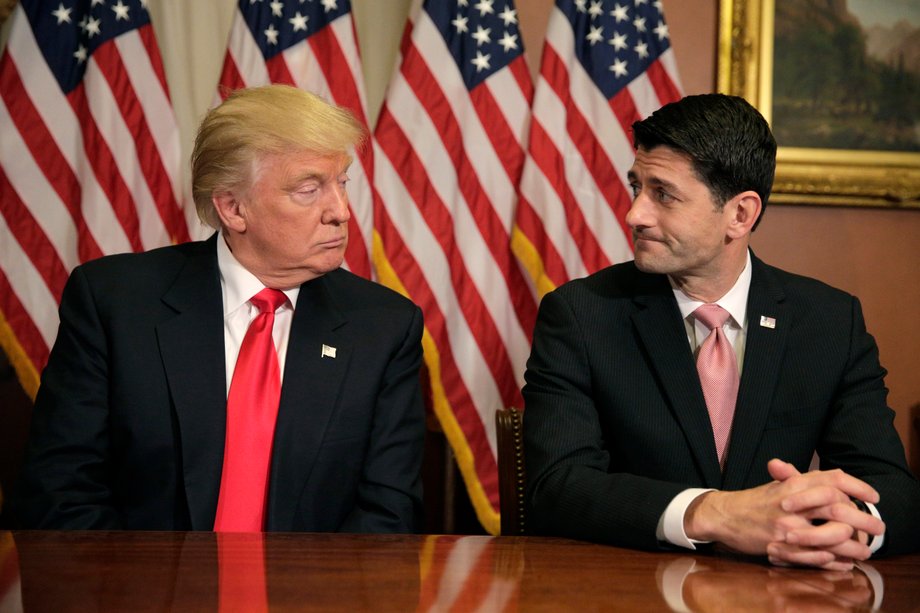 Donald Trump meets with Speaker of the House Paul Ryan on Capitol Hill in Washington.