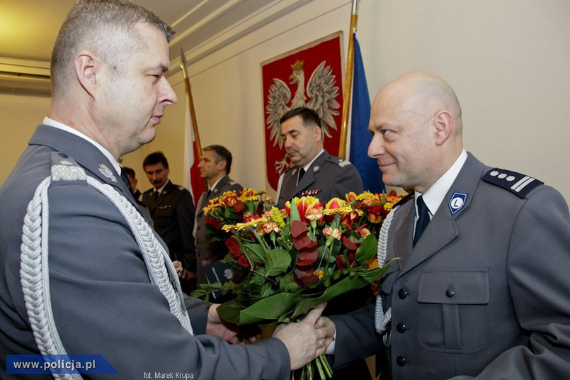 Komendant główny policji nadinsp. Marek Działoszyński i insp. Arkadiusz Letkiewicz, były wiceszef policji