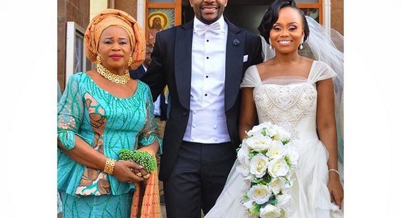 Ebuka Obi-Uchendu and wife, Cynthia Obianodo alongside mother-in-law