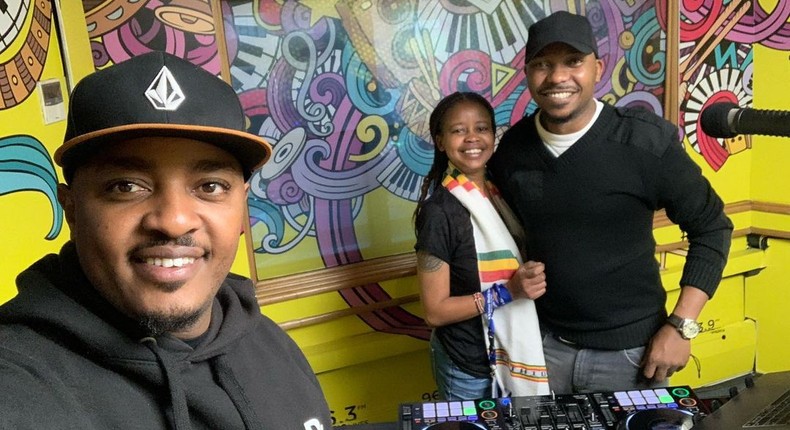 DJ E, Tina Kaggia and DJ Andre during her last show on Nation FM