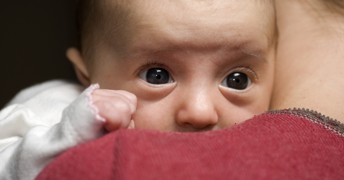 Look the baby work. Baby look to parents.