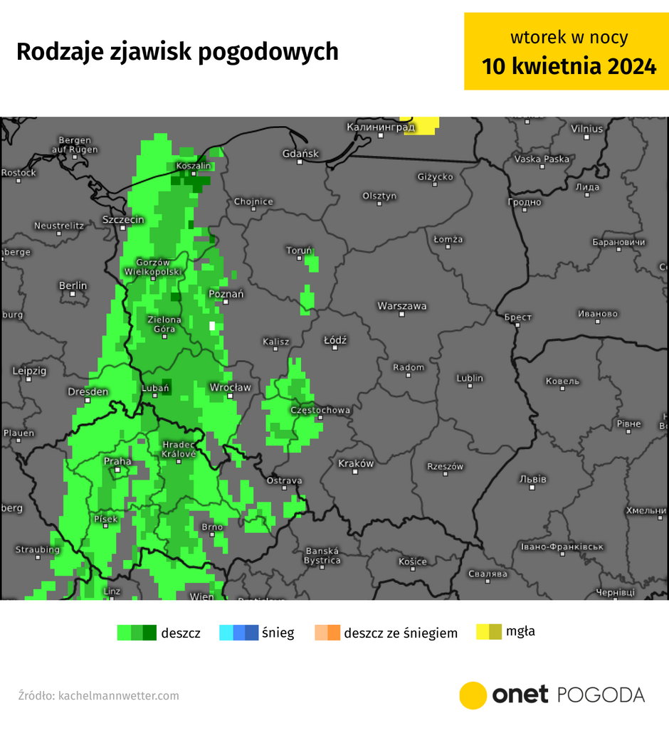 W nocy do zachodniej Polski wkroczy deszczowy front