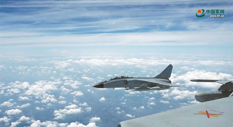 A screen grab captured from a video shows the Chinese People's Liberation Army's Eastern Theater Command launching large-scale joint military exercises around Taiwan with naval vessels and military aircraft in China on May 24, 2024.Feng Hao/PLA/China Military/Anadolu via Getty Images