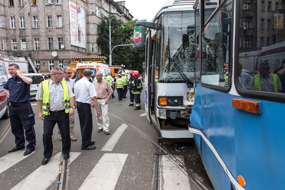 WROCŁAW ZDERZENIE TRAMWAJÓW