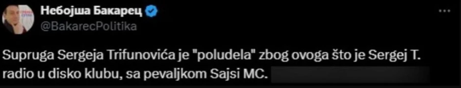 Nebojša Bakarec objava na platformi "X"