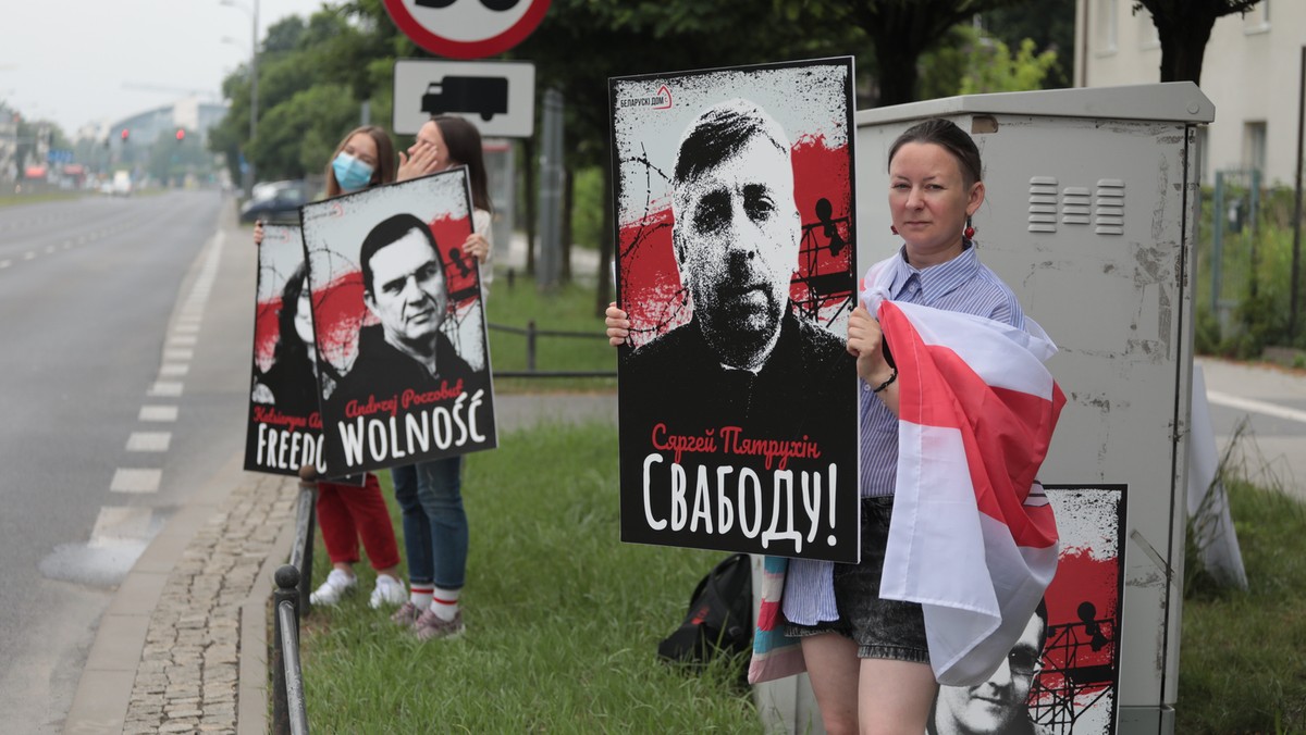 Protest przeciwko aresztowaniu liderów polskiej opozycji na Białorusi 