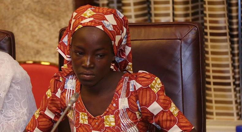 Rescued Chibok girl, Amina Ali Nkeki at the Presidential Villa on Thursday, May 19, 2016.