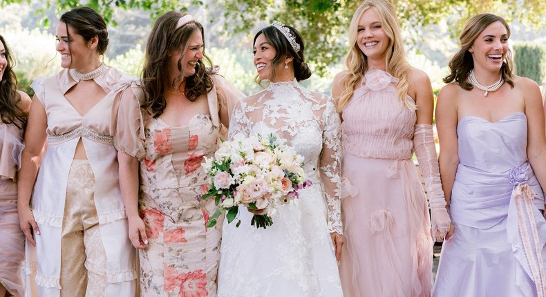 Jennifer Lee designed and made all six bridesmaids' dresses for her wedding day. Jose Villa