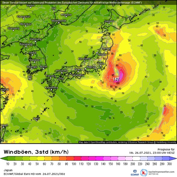 Na wschód od Japonii wichura może za kilka godzin przekraczać 140 km na godz.