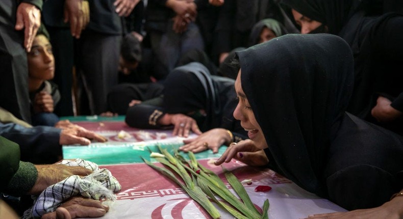 Funeral of Iran bomb attack victim on January 5, 2024, in Kerman, Iran.AMIR MORADI/Middle East Images/AFP via Getty Images