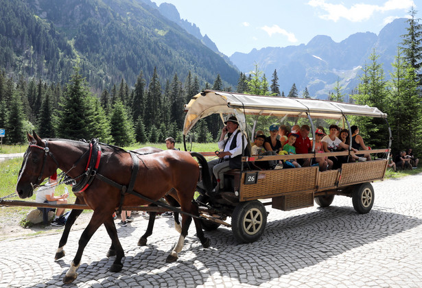 Morskie Oko, 30.07.2020. Turyści na drodze do Morskiego Oka, 30 bm. Trwa sezon wakacyjny. Jednym z najchętniej odwiedzanych miejsc w Tatrach jest Morskie Oko, gdzie codziennie ciągną tłumy turystów. (gm/mr) PAP/Grzegorz Momot