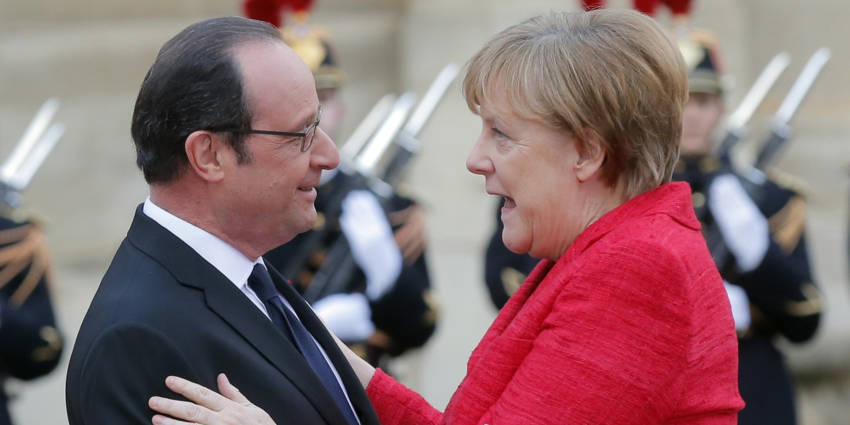 Przywódcy Francji i Niemiec: Francois Hollande i Angela Merkel