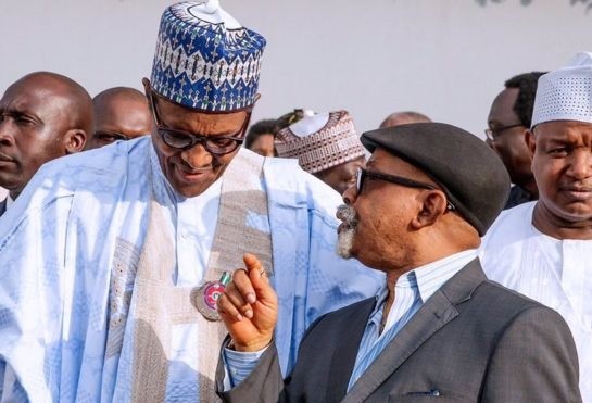 President Muhammadu Buhari (left) with the Minister of Labour, Chris Ngige (right) [BBC]