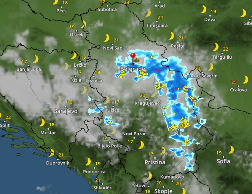 Kretanje nevremena u 23 časa
