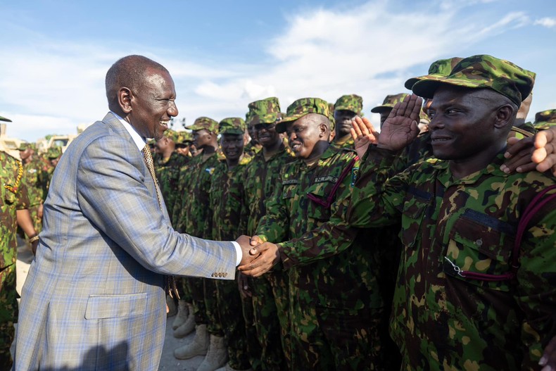 President William Ruto when he visited Kenyan Police officers deployed to Haiti under the UN-backed Multinational Security Support (MSS) mission on Saturday, September 21