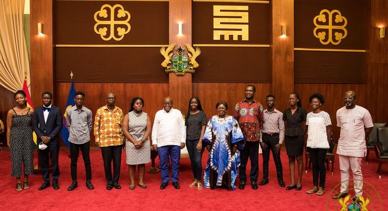 Akufo-Addo with parents of Free SHS graduates 