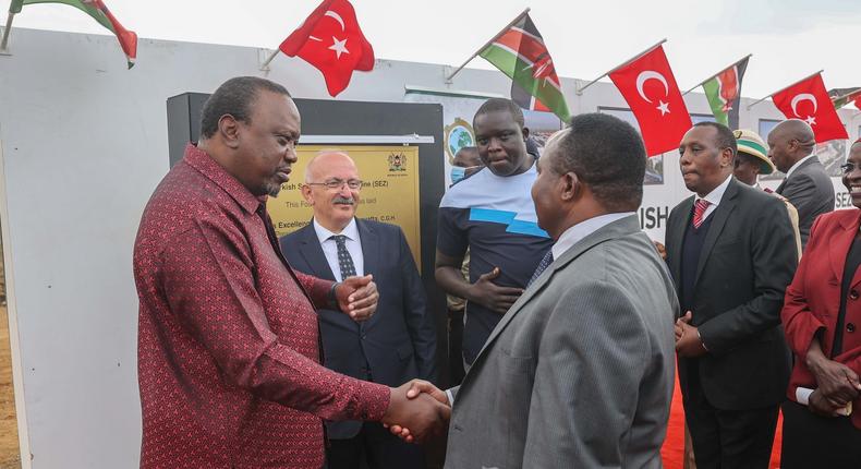 President Uhuru Kenyatta laid the foundation stone for the construction of the Turkish Industrial Holding Complex, in Naivasha