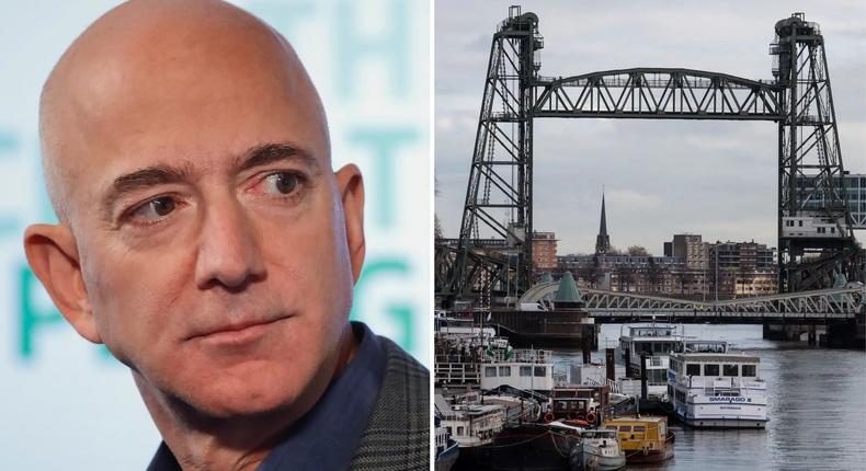 Jeff Bezos' yacht previously caused uproar for nearly requiring that a beloved 100-year-old bridge in the Netherlands be dismantled for it to pass. Now, it's hitting the open water for its sea tests.Pablo Martinez Monsivais/AP; SEBASTIEN BOZON/AFP via Getty Images