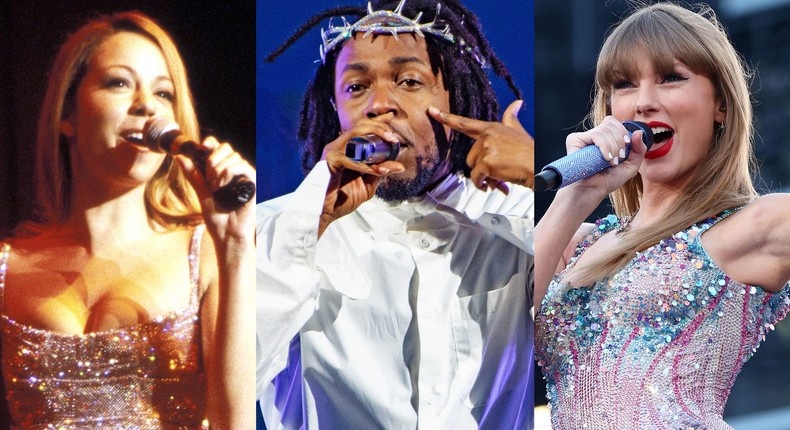 Mariah Carey, Kendrick Lamar, and Taylor Swift.Mychal Watts/Joseph Okpako/WireImage; Graham Denholm/TAS24/Getty Images