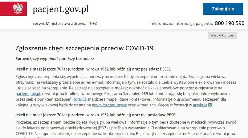 Zgłoszenie chęci zaszczepienia