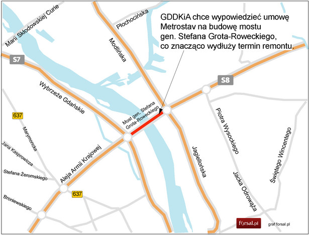 GDDKiA chce wypowiedzieć umowę Metrostav na budowę mostu Grota