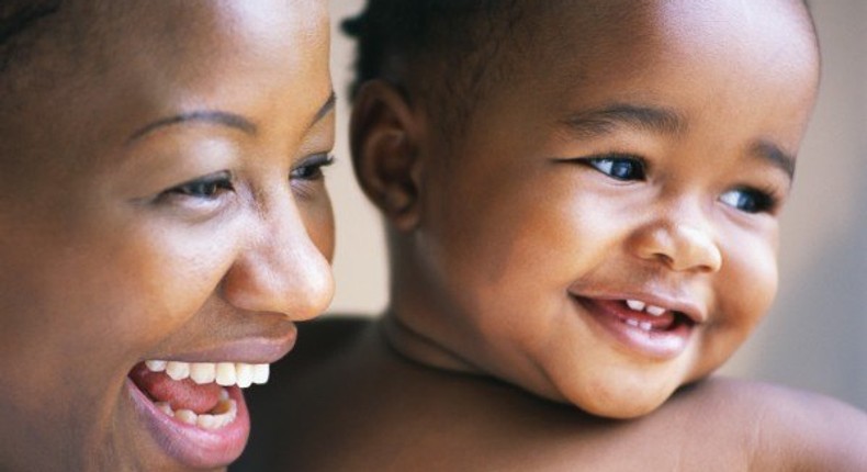 Smiling mother and child