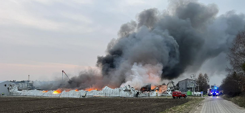 Pożar hal produkcyjnych w Kaninie. W akcji uczestniczy ponad 100 strażaków