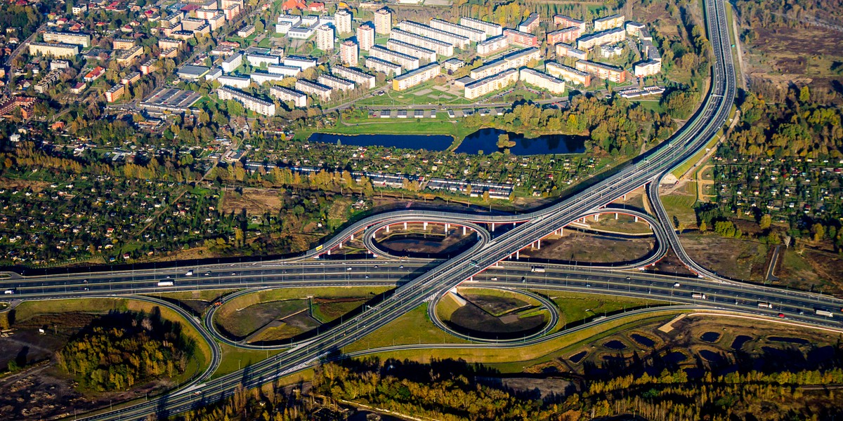 Gliwice. Drogowa Trasa Średnicowa na skrzyżowaniu z autostradą A1