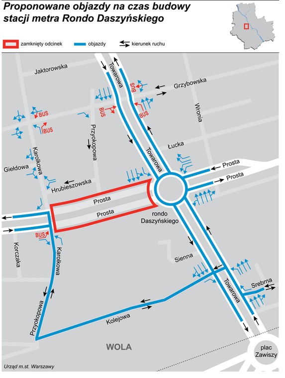Proponowany objazd ronda Daszyńskiego (3). (fot. materiały prasowe Urzędu Miasta Stołecznego Warszawy)