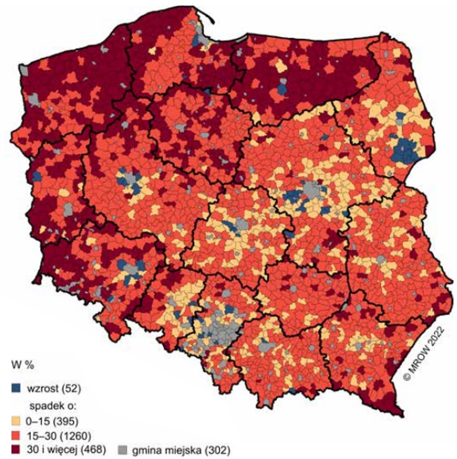 Zmiana wartości relacji dzieci – osoby starsze w latach 2014-2022.