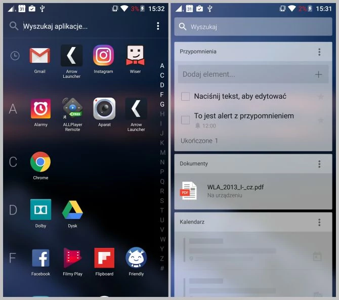 Arrow Launcher daje szybki dostęp do najczęściej używanych aplikacji, dokumentów i kontaktów