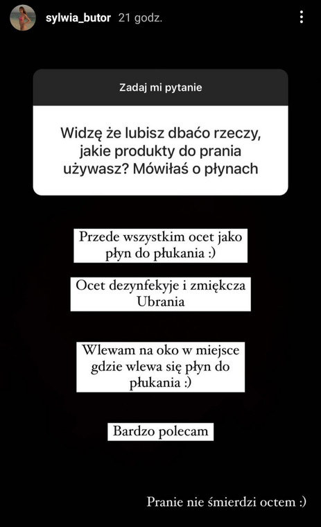 Sylwia Butor o stosowaniu octu podczas płukania prania