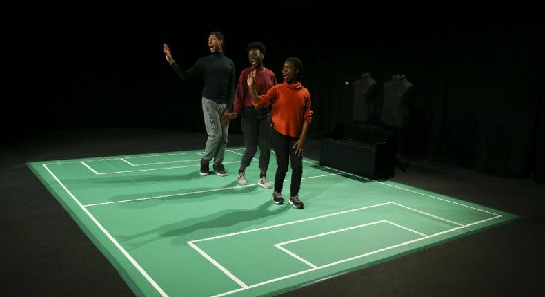 Actors Emile Clarke (left), Zara Gabbidon (centre) and Sabrina Laurison (right) perform 'Getting the Third Degree' in Cardiff