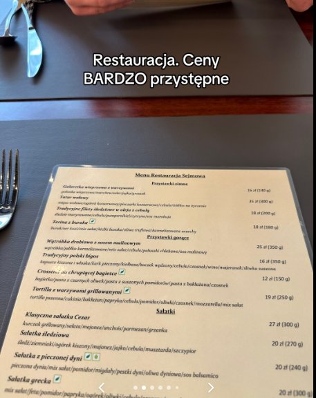 Menu w sejmowej restauracji