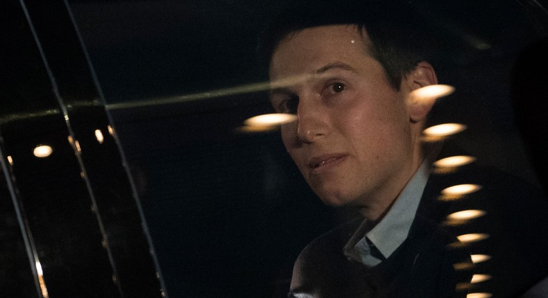 NEW YORK, NY - DECEMBER 7: Jared Kushner sits in Vice President-elect Mike Pence's car outside of Trump Tower, December 7, 2016 in New York City.