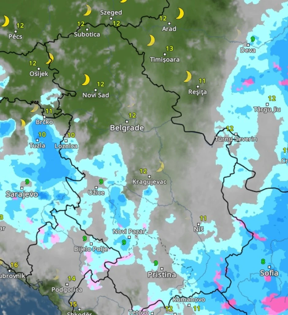 sneg i kiša u 20 sati danas