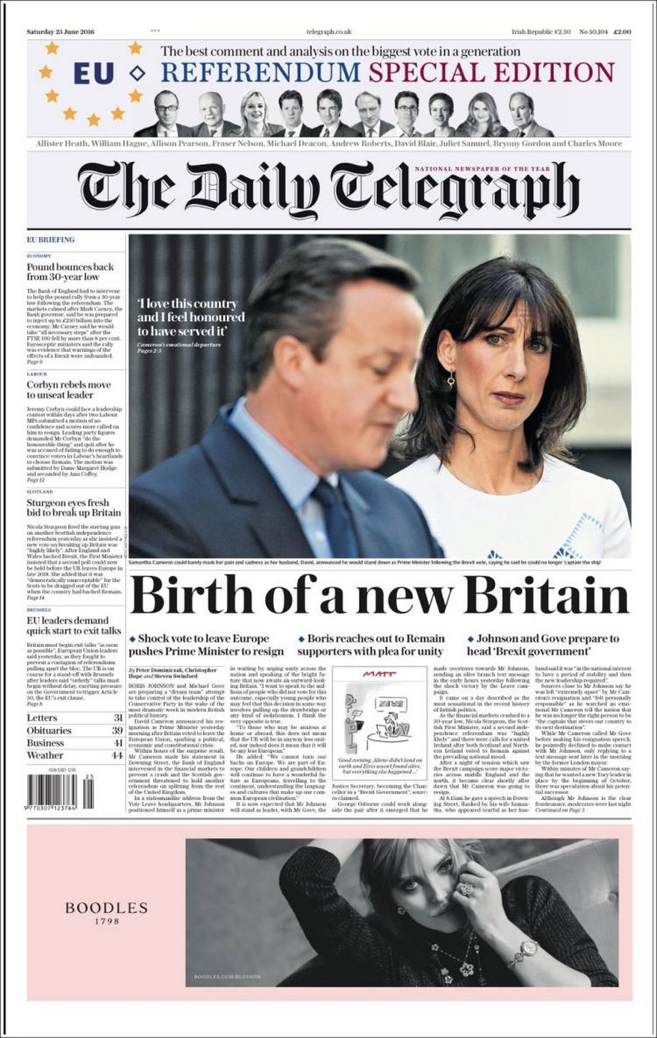 Brytyjski The Daily Telegraph pisze: "Narodziny nowej Brytanii"