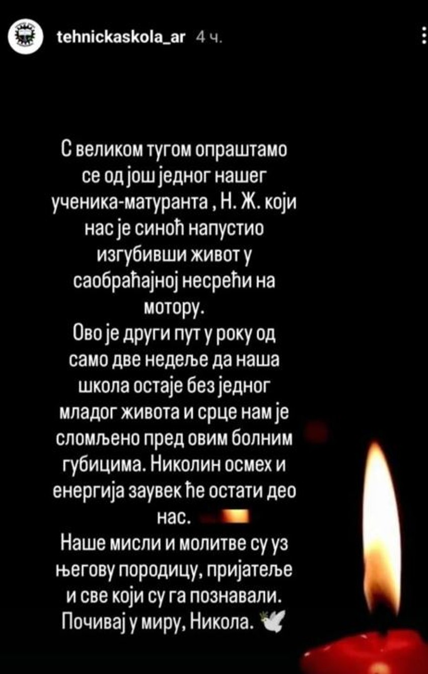 Škola se oprašta od dvojice nastradalih 