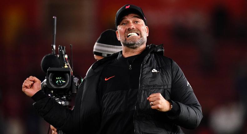 Liverpool Manager Jurgen Klopp celebrates his side's comeback win over Southampton