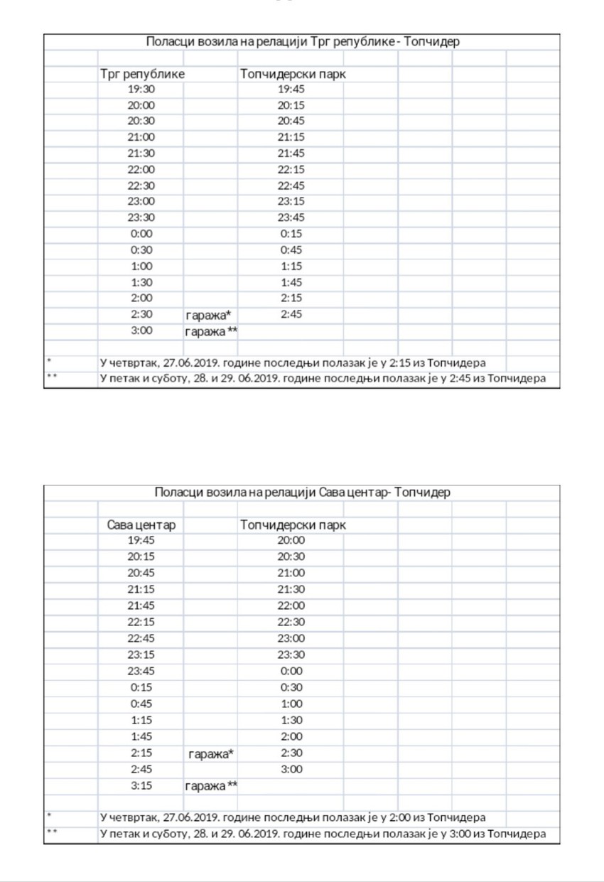 Red vožnje za obe linije prevoza